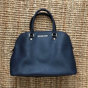 Michael Kors Cindy Navy Leather Satchel